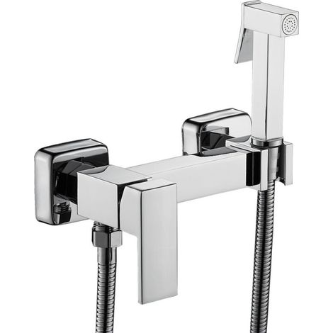 WC-Bidet-Dusche, Wandbrause-Set, Warm- und Kaltwasser-Bidet-Dusche-Set aus Kupfer, silberfarben
