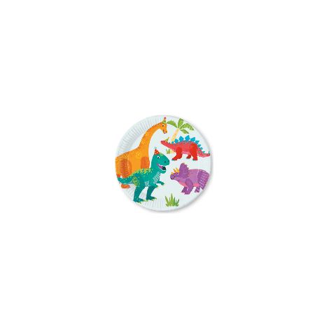 Piatti di carta multicolore, tema festa dei dinosauri, 23 cm, 8 pezzi.