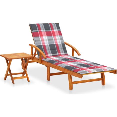 Chaise longue de jardin avec table et coussin Bois d'acacia 15 (1/5)