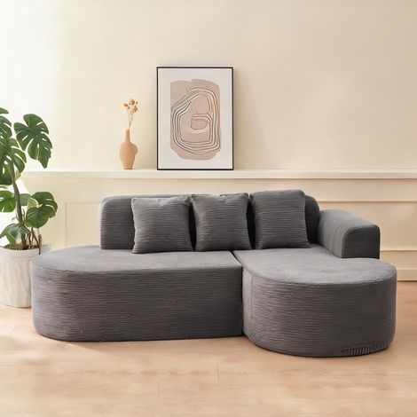 Canapé d'angle en velours côtelé gris 220 cm réversible (1/5)