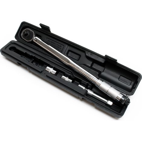 Wiltec – Clé dynamométrique 1/2" (12,7mm) réglable 28-210Nm – Acier au carbone – Tête réversible – Rallonge 127mm – 2 douilles 17/19mm
