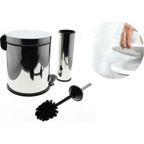 Set da bagno in metallo con cestino da 5 litri e scopino per WC. (1/4)
