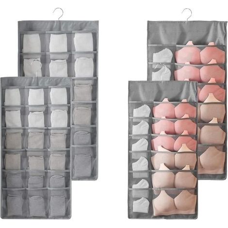 2PCS Rangement à Suspendre Sac,pour Armoire,Les Soutiens-Gorge, sous-Vêtements, Chaussettes, 30 Poches,Gris (1/4)