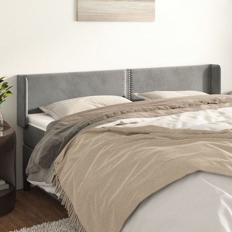 Tête lit de avec oreilles pour lit double, Cadre de lit, Tableau décoratif de chevet Gris clair 203x16x78/88 cm Velours CDE41703 (1/5)