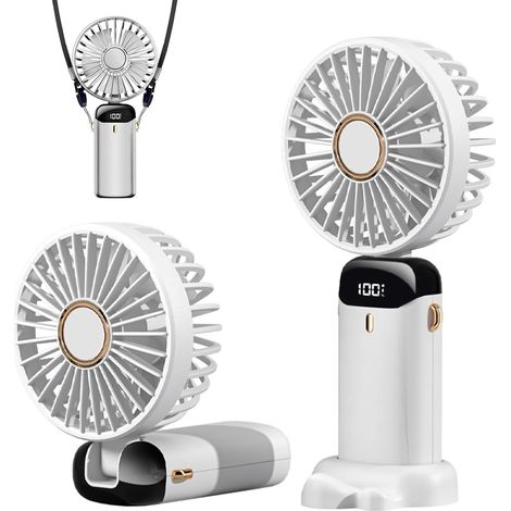 Ventilatore portatile, mini ventilatore portatile ricaricabile tramite USB, 5 velocità, ventilatore da tavolo con display a LED per viaggi, uso esterno, casa, ufficio, scuola, campeggio (bianco) (1/3)