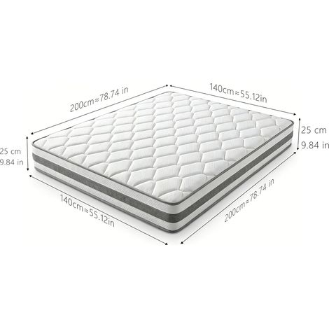 Materasso 140 x 200 cm H4, 25 cm, schiuma comfort e molle insacchettate 7 zone, bianco DESVIAE (1/4)