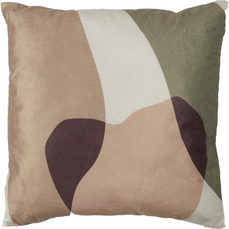 Coussin 40x40 cm imprimé et sherpa collection LYDIE marron et blanc (1/5)