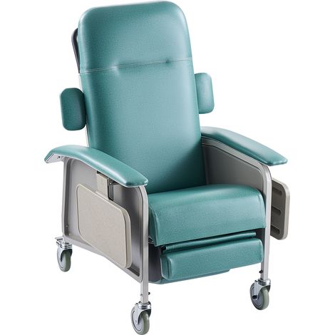 Mophorn Sillón reclinable de 4 posiciones con ruedas, asiento acolchado cómodo y 2 bandejas, ideal para hospitales, residencias y cuidado geriátrico, soporta hasta 113 kg