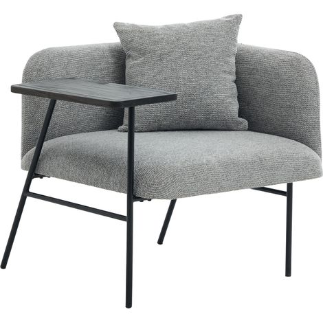 Sillón individual gris de chenilla con mesa auxiliar y bolsillos laterales (1/5)