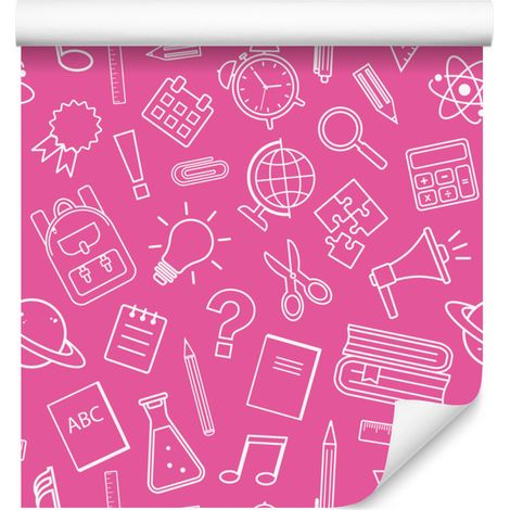 Papier peint Fournitures scolaires Rose poudré et violet 50x1000 cm (1/5)