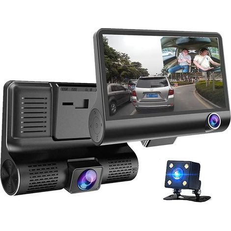 Autokamera mit 4-Zoll-IPS-Bildschirm, Dreifachlinse, Full HD 1080p, schwarzem Digital-HD-Gehäuse. (1/5)