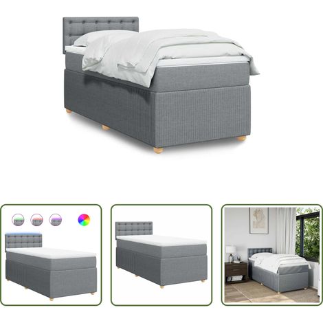 vidaXL Surmatelas -  Sommier à lattes de lit et matelas Gris clair 90x190 cm Tissu (1/5)