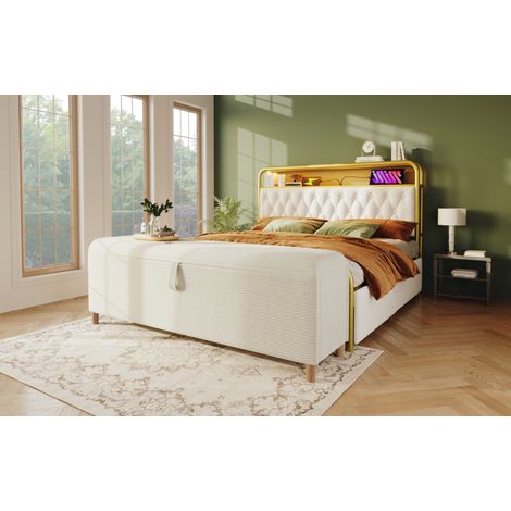 Asiento baúl con almacenamiento hidráulico beige OKMYHOME (1/5)