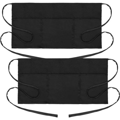 Grembiule da cameriere in 2 pezzi con 3 tasche, idrorepellente e oleorepellente. Grembiule da cameriere nero, mezzo grembiule da donna/grembiule da cameriere da 30 cm con (1/5)