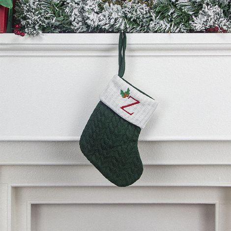 Chaussette De Noël - Motif Lettre Brodé - Décoration De Cheminée Et Arbre De Noël - Polyester - 20 x 16 cm - 1 Pièce (1/5)