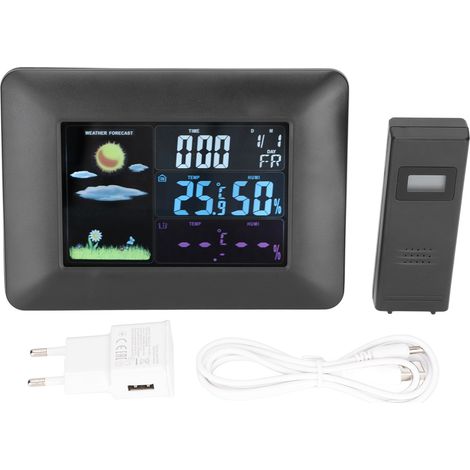 Station Météo Sans Fil Numérique avec Capteur Intérieur/Extérieur - Thermomètre Hygromètre, Alarme Météo et Horloge - Prise EU 100-240V (1/5)