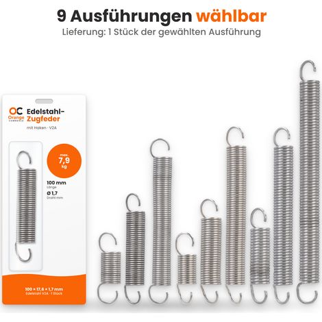 Edelstahl Zugfeder mit Haken Zugkraft 6,5 kg bis 30 kg 24,5 kg 87 x 18,5 x 2,5 mm (1/5)