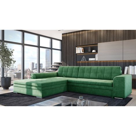 Ecksofa Schlafsofa Sofa LUSAKA in Stoff Fresh Grün Ottomane Links