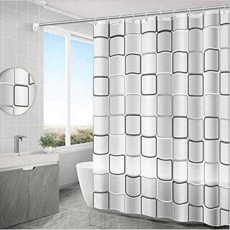 Tenda da doccia impermeabile, 180 x 200 cm, tenda da doccia stretta, tenda da doccia trasparente, anelli per tenda da doccia in tessuto, tenda da doccia antimuffa, tessuto in poliestere - Fei Yu (1/4)