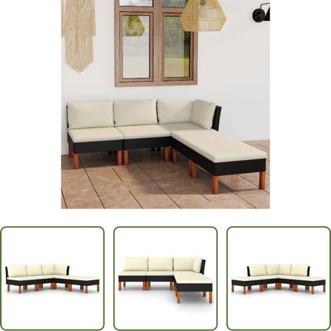 Canapé extérieur - Salon de jardin 5 pcs avec coussins Résine tressée Noir (1/5)