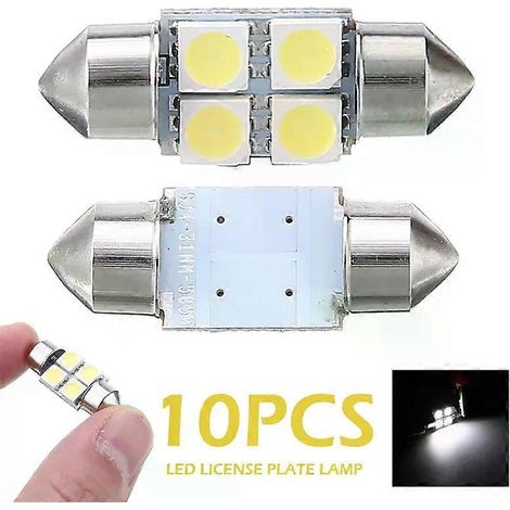 Lot de 10 ampoules LED SMD 5050 31 mm, 4 LED, 6000 K, blanc, pour éclairage intérieur (porte, carte, boîte à gants, plaque d'immatriculation). Accessoires et pièces détachées. (1/5)