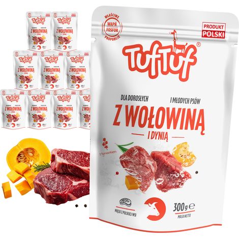 COMIDA PARA PERROS - bolsita de comida húmeda sabor ternera y calabaza 10x500g  TufTuf (1/2)