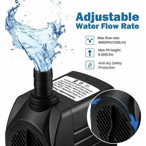 1500L/H Pompe à Eau Submersible, 25W Ultra Silencieuse Pompe d'aquarium avec Combustion à Sec 48hs, Pompe de Fontaine avec Cordon d'alimentation de 5ft et 2 Buses, Pompe à Eau pour Aquarium, étang (1/3)