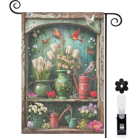 Drapeau de jardin vertical décoration saisonnière toile durable double face 30 x 45 cm pour balcon terrasse (1/5)