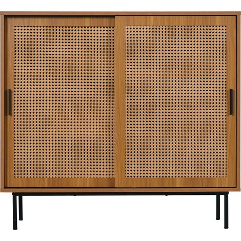 ELVMI Credenza con 2 Ante Scorrevoli e 3 Ripiani Regolabili, per Soggiorno o Sala da Pranzo, in Legno, 100 × 37 × 90 cm, Noce (1/5)
