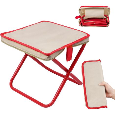 (Rouge) Tabouret de Camping Pliante, Tabouret Portable de Camping Léger avec Sac de Transport, Siège de Pêche Tabouret Pliable, Petite Chaise Mini pour Voyage Pêche Randonnée BBQ Plage (1/5)