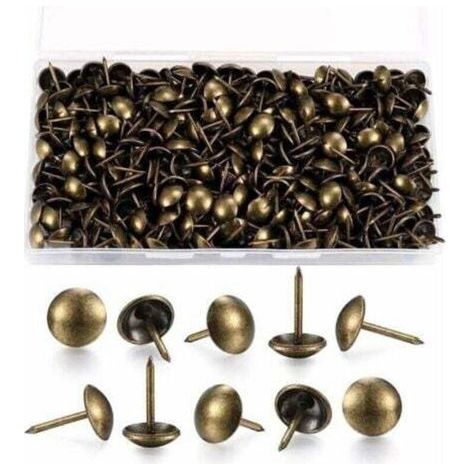 200 Pièces Clous de Tapissier, Clous Ameublement Décoratifs, Punaises de Tapisserie, Clous de Meubles en Laiton Antique avec Boîte en Plastique pour Fauteuil Canapé Meuble Objets en Bois - 11x17 mm--T (1/4)
