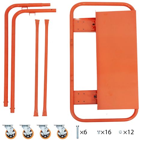 Chariot Porte-Panneaux 1000 kg pour Plaques de Plâtre, Chariot de Manutention en Acier Allié avec Roues en Nylon, Orange