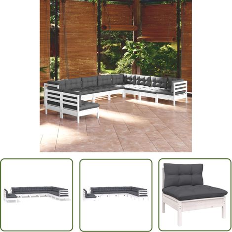 Furniture Limited - Salon de jardin 10 pcs avec coussins blanc bo (1/5)