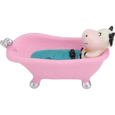 Soap Dish Plastic Box Bathtub Shape Cartoon Design Pink Soft