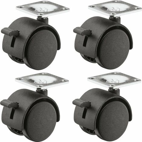 4x roulette double 30mm pivotante + frein pour meuble capacité 20kg/ roue avec base acier métal fauteuil table chaise chariot poubelle (1/2)