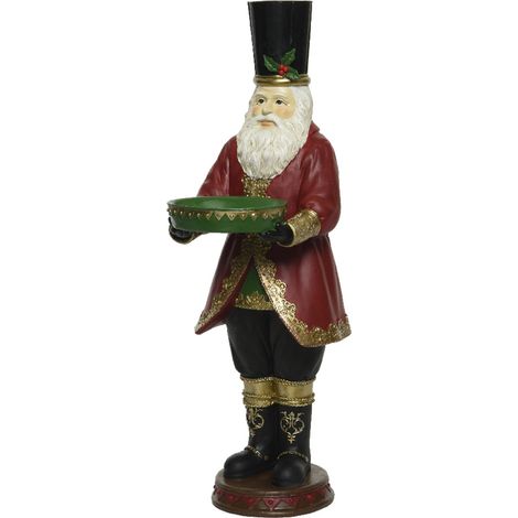 Babbo Natale con cilindro e regalo verde decorazione in poliresina da 50 cm