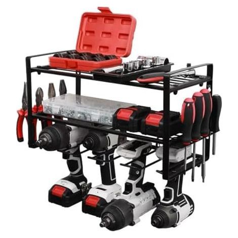 Wall-Mounted Tool Rack, 3-Tier Power Tool Organizer, Metal Storage Shelf for Workshop, Garage and Home, Holder for Screwdrivers, Hammers (1/5)