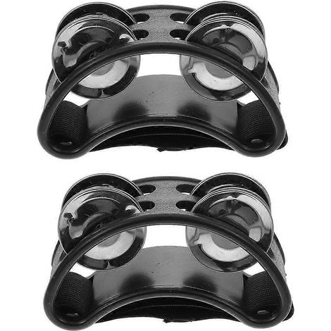 Lot de 2 tambourins musicaux pour enfants, instrument de percussion, clochette pour les pieds-10x4x4cm-Black (1/4)