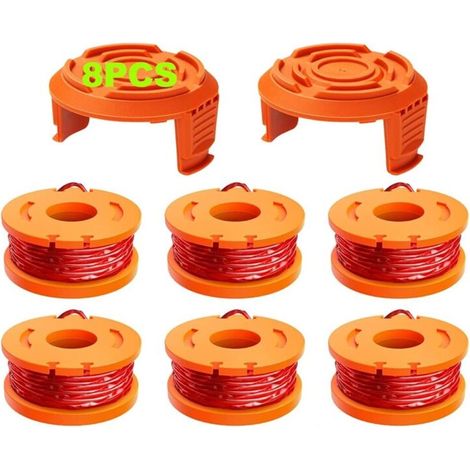 6 fils de bordure compatibles avec la déligneuse WORX, des bobines de fil de bordure Ø 1,65 mm et 3 m, des fils de bordure de rechange et des capuchons de protection (6 fils de bordure, 2 capuchons)