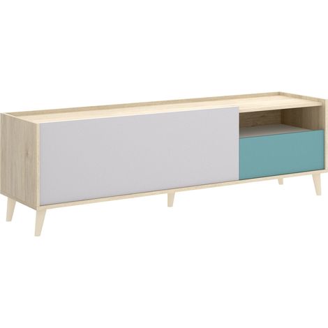 DEKIT - Mueble TV 1 cajon y 1 puerta color Gris / Natural / Esmeralda 47x155x43 cm modelo NOVA (1/5)