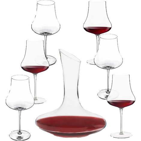 Set 6 Calici da Degustazione Vino 670 ml + Decanter 1800 ml  Cristallo Trasparente Elegante Set Vino (1/5)