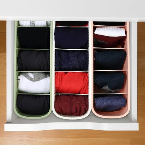 Boîtes de Rangement pour Sous-vêtements Chaussettes, 3 Pièces Organisateur de Tiroir de Placard, Diviseur de Tiroir Organisateur pour Maison, Chaussettes, Soutiens-gorge, Culottes (1/5)