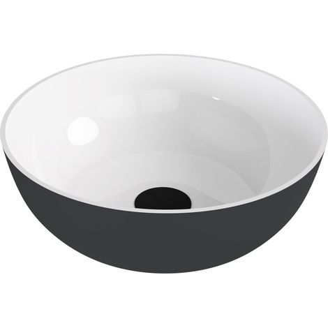 Vasque à poser BANERA ROND, marbre coulé, dia. 39cm, blanc/anthracite mat (1/4)