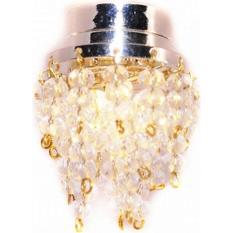 Plafonnier chromé pour maison de poupée, abat-jour en cristal en forme de goutte, éclairage LED à piles ( )