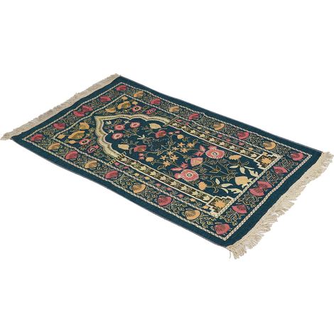 Tapis de prière musulman portable, brodé de motifs floraux raffinés, style ethnique, bleu (1/5)