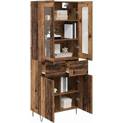 Meuble de Rangement Haut en Bois Style Rétro, Armoire Étagère 69.5 x 34 x 90 cm, Bois d'Ingénierie pour Salon, Cuisine ou Entrée (1/5)