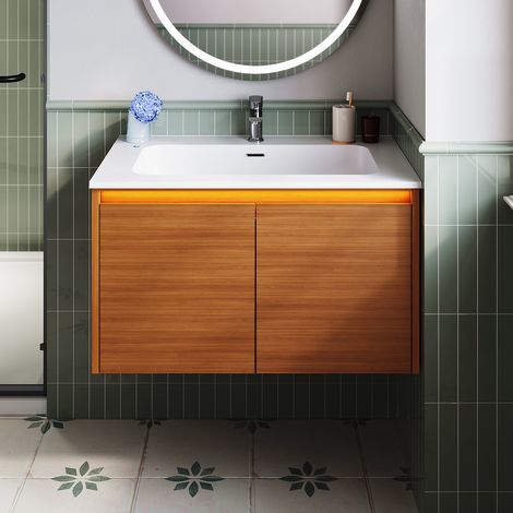 SONNI Doppeltür-Waschtisch mit Push-to-Open-Funktion, sensorgesteuerter LED-Beleuchtung und Waschbecken, 790 × 495 × 450 mm (1/5)