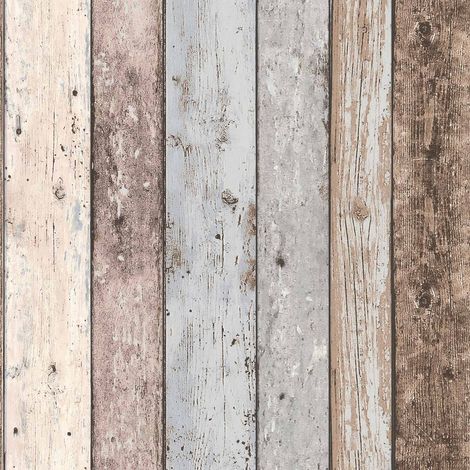 Papier peint imitation bois flotté – Tapisserie vinyle lessivable – Effet bois vieilles planches marron bleu – 53cm x 10,05m (1/10)