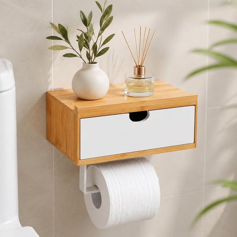 Porte Papier Toilette avec Boîte Lingettes sans Perçage Bambou (1/5)
