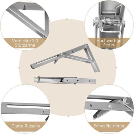 NALOOKAMIC Lntyq Equerre Etagère Pliante 300MM, 2Pcs Support Console Pliable en Acier Inoxydable, Équerre pour Étagère Murale Pliants avec Vis de Fixation pour Garage, Cuisine, Jardin
